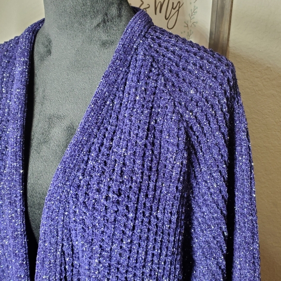 Women's Navy Blue Open Front Knit Long Sleeve Cardigan Size Large/XL EUC - Picture 8 of 14